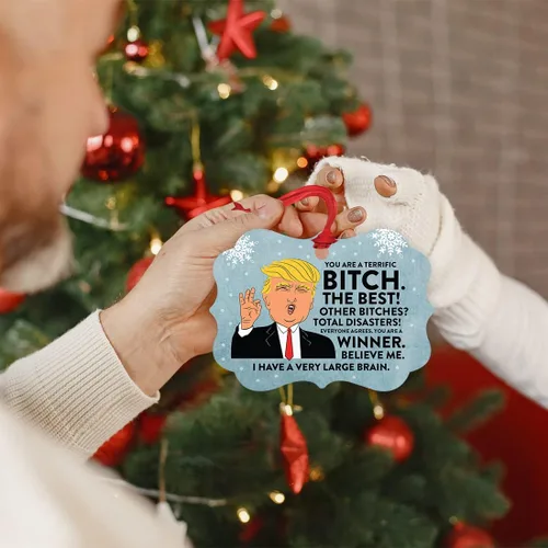 Miniatura 3 de Andaz Press Divertido presidente Donald Trump Fancy Frame Recuerdo Adorno de Navidad Regalo de mordaza, Perra fantástica, 1 paquete, ideas de regalo