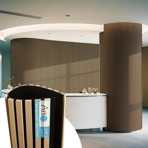 Miniatura 14 de Art3d Paquete de 1 panel de pared de listones de madera acústica con diseño plano enrollable, paneles absorbentes de sonido de 95.3 x 23.8 pulgadas