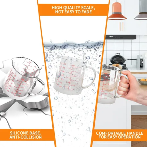 Miniatura 4 de 77L Vaso medidor de vidrio, 2 3/4 tazas/23.7 fl oz, taza medidora con asa y boquilla en forma de V, vaso de vidrio con tres escalas (OZ, taza, ML)