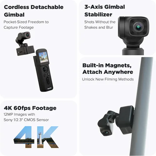 Miniatura 7 de Feiyu Pocket 3 Kit Cámara de Vlog Manual 4K Estabilización de Imagen de Gimbal de 3 Ejes 1/2.3" CMOS 4K60fps 1080P 120fps Ángulo Ultra