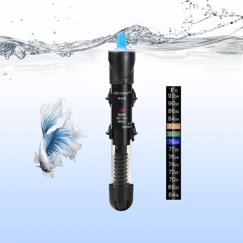 Calentador de acuario AQUANEAT, calentador de 50W para tanque de peces, termostato de agua sumergible ajustable con termómetro