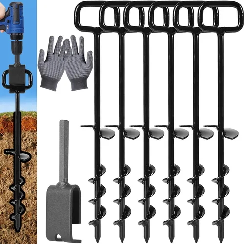 Estacas de tienda de campaña de 16 pulgadas, anclajes de tierra atornillados (color : negro, tamaño: 6 piezas) | 1PCS Tent Stakes Heavy Duty