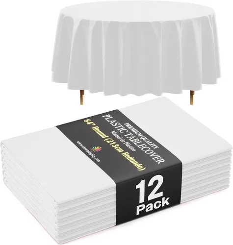 Miniatura 32 de Exquisite 66% Thicker Premium Aqua Round Tablecloth 0.5 Mil 6 Pack Plastic Table Cloth Disposable 84 Inch Round Plastic Tablecloth Won't Tear Easily
