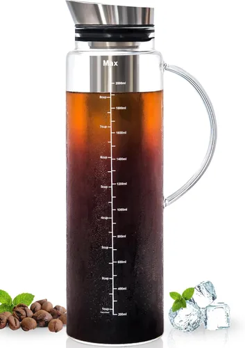 Miniatura 8 de Aquach Cafetera de café frío (Cold Brew) para café y té de 68 onzas, jarra de vidrio y filtro de acero inoxidable, apta para lavavajillas, cafetera