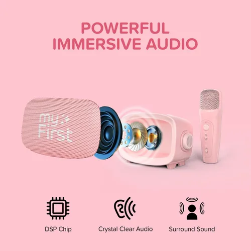 Miniatura 4 de myFirst Voice 2 - Mini máquina de karaoke para niños con micrófono inalámbrico y cambiador de voz Ai para niños, altavoz Bluetooth portátil, Rosado