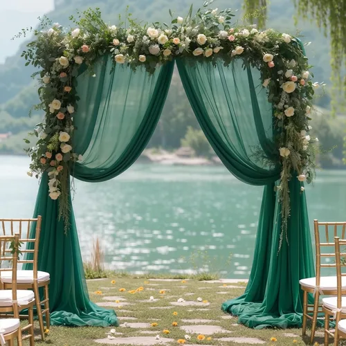 Miniatura 6 de Tela drapeada para arco de boda de 28" x 19 pies, telón de fondo de tela de gasa transparente, 1 panel de cortinas verde esmeralda para decoración