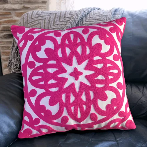 Miniatura 16 de Alysheer - Funda de almohada lumbar decorativa bordada 12" x 20", patrón de bordado clásico Boho Mandala, funda de cojín rectangular de algodón