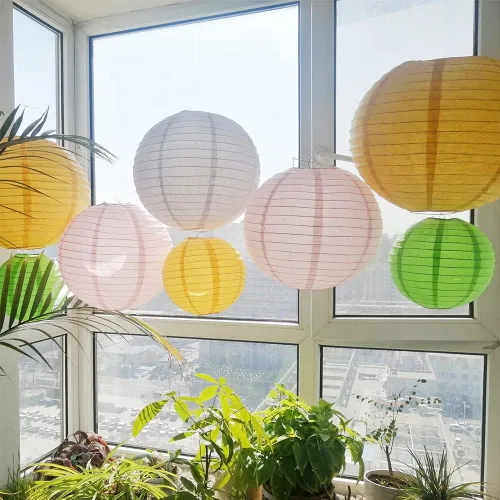 Miniatura 5 de Linternas de papel de estilo chino, juego de 5, adecuadas para decoración de fiestas (azul claro, 12 pulgadas)