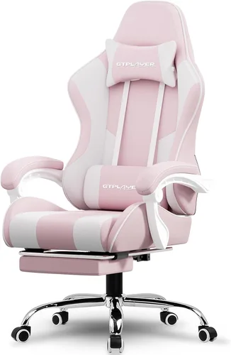 Miniatura 19 de GTPLAYER Silla para videojuegos, silla de computadora con reposapiés y soporte lumbar, silla de juego ajustable en altura con asiento giratorio