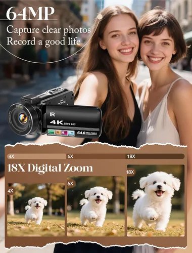 Miniatura 3 de ZYDIIE Videocámara 4K UHD 64MP Vlogging Cámara para YouTube 18x Zoom digital 3 pulgadas, rotación de 270°, pantalla táctil IPS videocámara