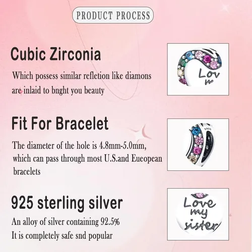 Miniatura 7 de Abalorio de plata de ley 925 para pulseras y collares Pandora para mujer, circonitas cúbicas 5A, cuentas de joyería