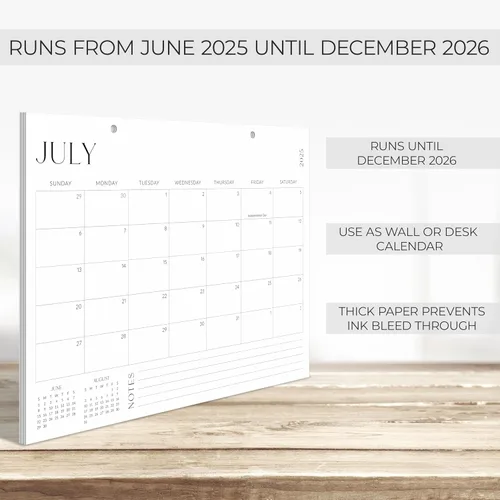 Miniatura 4 de Calendario de escritorio estético 2026, desde junio de 2025 hasta diciembre de 2026, calendario minimalista grande de escritorio/pared 2025-2026