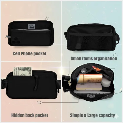 Miniatura 3 de Minicangurera ligera y pequeña, para teléfonos unisex, para viajes, gimnasio, uso diario, cruzado o cintura S - Negro