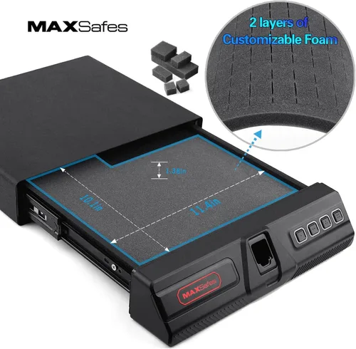Miniatura 4 de MAXSafes Caja fuerte deslizante para pistola con bloqueo biométrico de vena de dedo, acceso rápido, caja fuerte para debajo del escritorio, caja