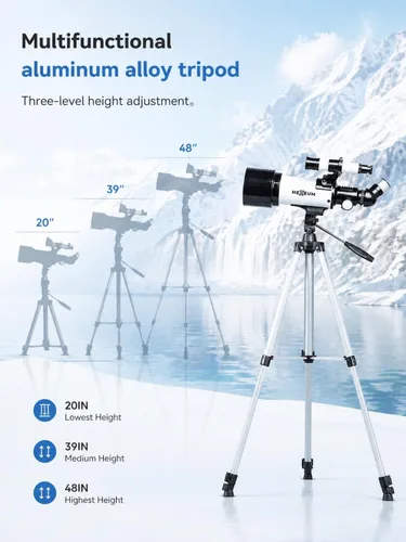 Miniatura 4 de Telescopio para niños y adultos – Telescopio refractor portátil para astronomía con apertura de 70 mm y longitud focal de 500 mm, montura