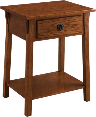 Miniatura 14 de Salem Mesita de noche de madera maciza con cajón y estante, roble medio, perfecta para dormitorios, salas de estar y espacios pequeños - Leick Home