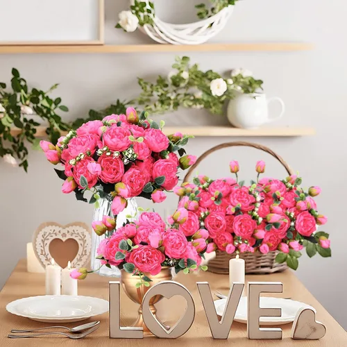 Miniatura 5 de Hoteam 24 paquetes de flores artificiales de peonías artificiales para boda, ramo de peonías de seda, arreglos florales falsos para novia, arreglos