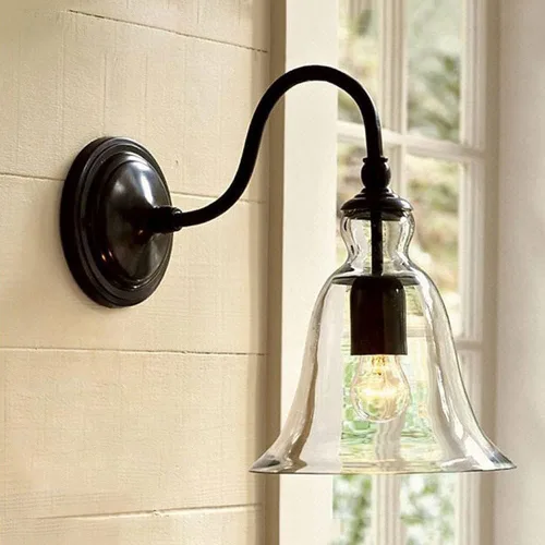 Miniatura 2 de Aplique industrial de pared de metal negro con pantalla de vidrio transparente Edison Vintage E26 E27 Base de iluminación para la sala de estar