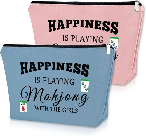 Sazuwu Mahjong - Bolsa de maquillaje divertida para mujer, Azul y rosa