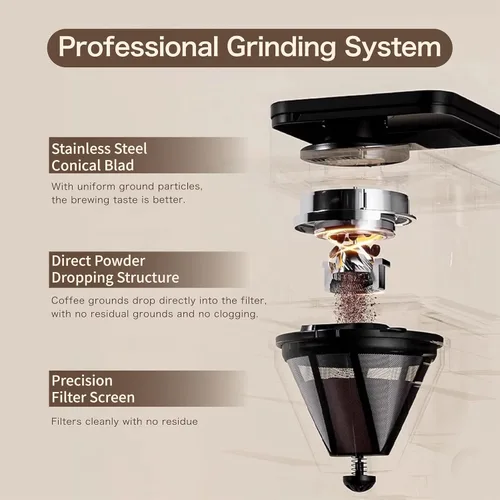 Miniatura 4 de Cafetera con molinillo programable para café caliente y frío con jarra de vidrio de 22 onzas, ajustable, totalmente automática, máquina de café