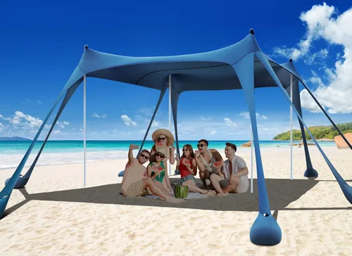 Miniatura 8 de Osoeri Beach Tent, Camping Sun Shelter UPF50+ with 8 Sandbags, Sand Shovels, Ground Pegs & Stability Poles, Outdoor Shade Beach Canopy for Camping