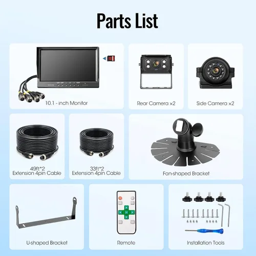 Miniatura 8 de Sistema de cámara de respaldo con cable 1080P de 10.1 pulgadas, cámara de visión trasera DVR, visión nocturna IR impermeable IP69, 20G a prueba