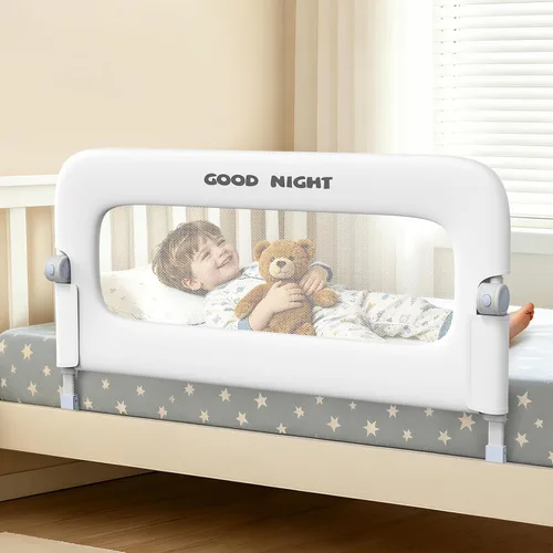 Miniatura 13 de Barandilla protectora de cama para niños pequeños, altura ajustable de 32 pulgadas y riel de cama portátil plegable para bebé, barandillas de cama
