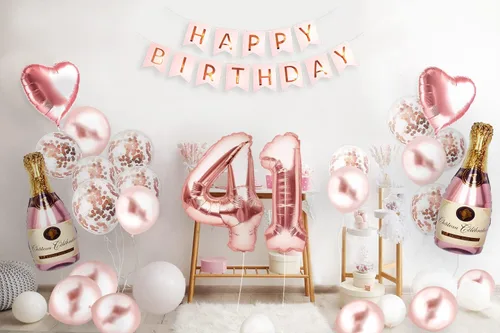 Miniatura 3 de Decoraciones de fiesta de cumpleaños número 41 para ella, suministros de oro rosa, juego grande con pancarta de cumpleaños y globos de 41 dígitos