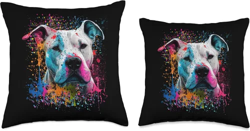 Miniatura 3 de Colorido Splash Art Dogo Argentino Retrato Cachorro Dueño Almohada