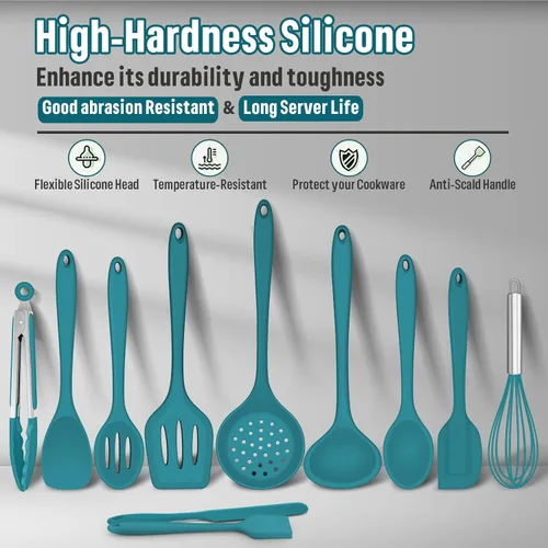 Miniatura 5 de Juego de utensilios de cocina de silicona, E-far 23 piezas de utensilios de cocina azules con soporte para utensilios de cocina antiadherentes
