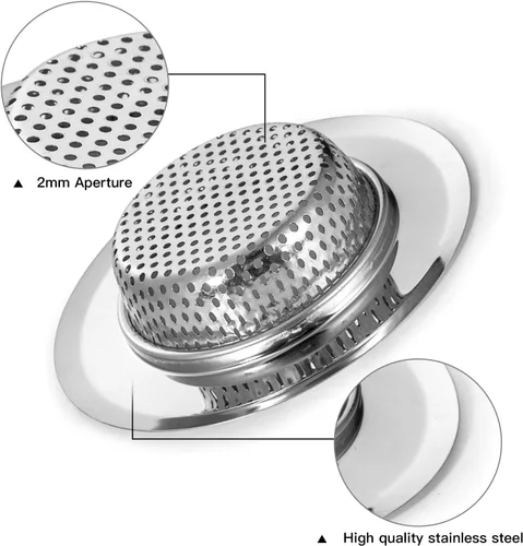 Miniatura 5 de CORNERJOY Colador de cesta de fregadero de cocina de acero inoxidable resistente con borde de 4.5 pulgadas de diámetro y tapón de fregadero