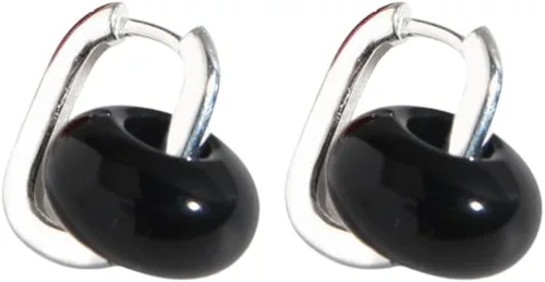 Miniatura 2 de Modern 925 Silver Gemstone Chunky Huggie Hoop Earrings