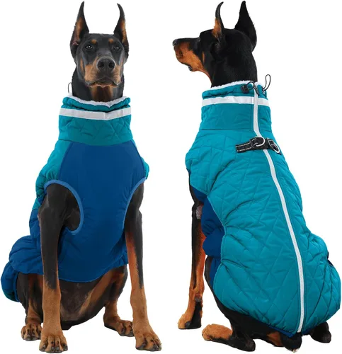 Miniatura 16 de Abrigo de invierno para perro, chaqueta grande para perro, chaqueta impermeable para mascotas con cremallera trasera, abrigo para mascotas con arnés