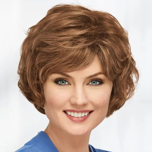 Miniatura 5 de Paula Young Beth Wig Beautiful Bob peluca con flecos suaves y ondas táctiles/tonos multitonales de rubio, plateado, marrón y rojo
