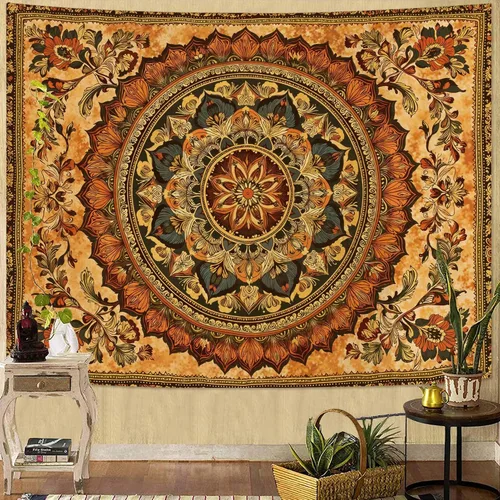 Miniatura 10 de Lifeel - Tapiz bohemio azul para colgar en la pared, tapiz hippie de mandala, medallón floral con diseño de corona estética blanca, manta decorativa