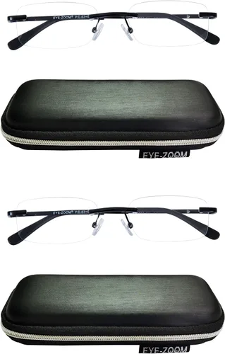 Paquete de 2 lentes de lectura unisex con marco de metal sin montura con estuche para hombres y mujeres