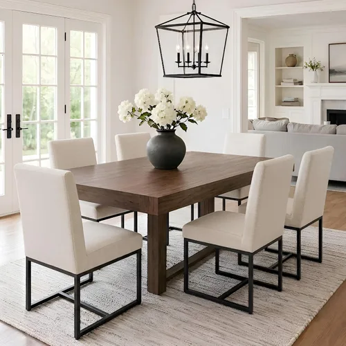 Miniatura 33 de VESCASA Sillas de comedor tapizadas de piel sintética con marco de metal negro, silla de cocina acolchada moderna de mediados de siglo