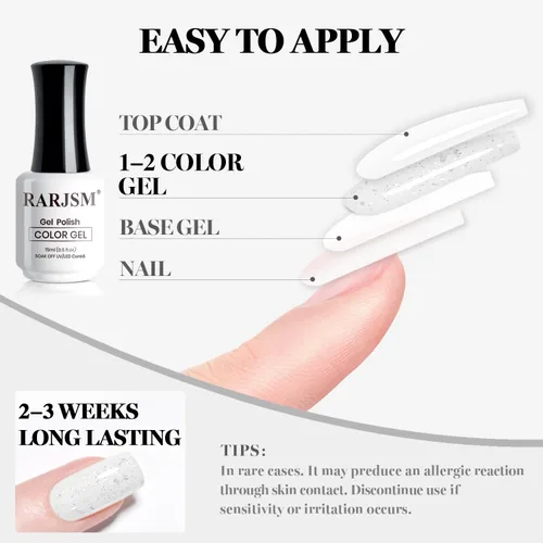Miniatura 6 de RARJSM Esmalte de uñas de gel con purpurina de nieve, diamante brillante, gel de uñas de color blanco lechoso con pigmentos plateados y brillantes