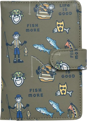 Life is Good Travel Passport Cover - Anti-Theft Passport Holder Wallet with Interior Card Slots with Magnetic Snap Closure, Gone Fishing