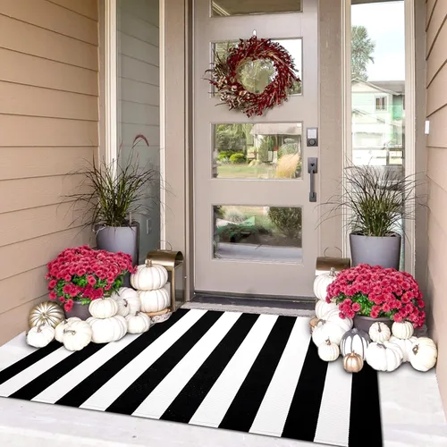 Miniatura 48 de IOHOUZE Alfombra Rayada Gris y Blanca - 27.5" X 43" Tapetes para Puerta Delantera al Aire Libre, Alfombra Lavable para Decoración de Porche