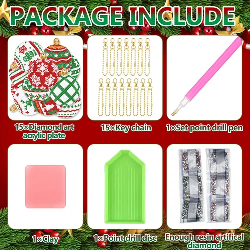 Miniatura 5 de Yuxung 15 piezas de llavero de diamante de Navidad 5D DIY Kit de arte de diamantes de Navidad decoración colgante adorno de doble cara arte