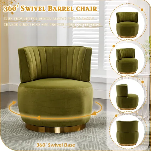 Miniatura 4 de Silla giratoria de terciopelo, sillón giratorio tapizado de 360 grados, moderno y cómodo sillón redondo para sala de estar pequeña, dormitorio