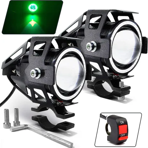 Miniatura 10 de Luces antiniebla LED U7 para motocicleta, foco, luces de circulación diurna, luces de bicicleta con ojos de ángel azules, anillo halo e interruptor