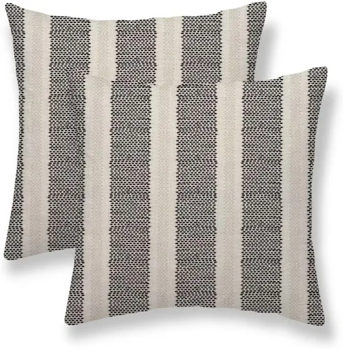 Miniatura 33 de Juego de 2 fundas de almohada con lunares negros de 16 x 16 pulgadas, fundas decorativas estilo bohemio con rayas para exteriores, fundas