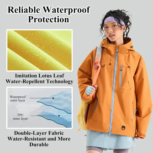 Miniatura 4 de Abrigos de otoño e invierno 3 en 1 con capucha, chaqueta de esquí de nieve 2026, impermeable, resistente al viento, forro polar, para mujeres y Negro