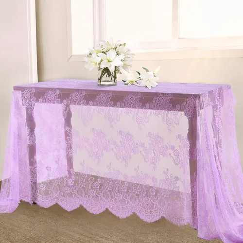 B-COOL Mantel de encaje color lila claro de 60x120 pulgadas de largo, manteles vintage rectangulares para fiesta, mantel para picnic rústico,