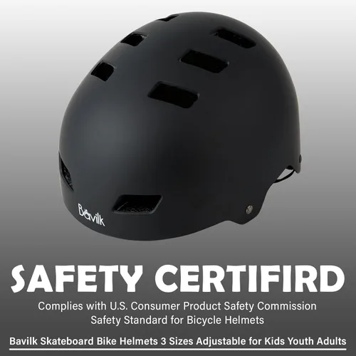 Miniatura 2 de Casco de bicicleta en 3 tallas para adolescentes, niños, jóvenes, adultos, Bavilk Casco de monopatín ajustable multideporte para bicicleta, Negro