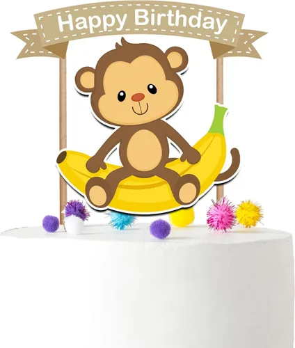 Decoración para pastel de mono, bonita decoración de cumpleaños de safari en la selva para niños, tema de plátano, zoológico, suministros de fiesta