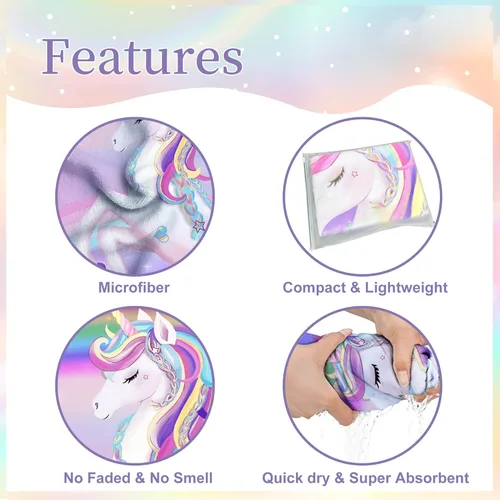 Miniatura 4 de Toalla con capucha de unicornio, toalla de playa de unicornio para niñas, 30 x 50 pulgadas, microfibra rosa arcoíris absorbente, secado rápido