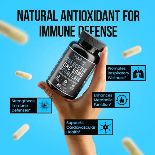 Miniatura 3 de VitaRaw Cápsulas de quercetina con bromelina de 500 mg, apoya la respuesta inmunológica, la comodidad de las articulaciones y el bienestar general